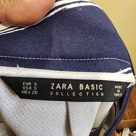 ZARA BASIC COLLECTION  stripes blue and white pencil midi Skirt size S - Picture 2 of 13